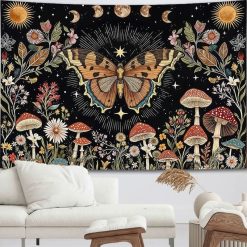 Tenture Murale Bohème Papillon Lunaire au Jardin des Champignons