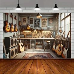 Tenture Murale Design Atelier Guitares Amplis Vintage