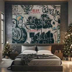 Tenture Murale Design Paysage Urbain Street Art Graffiti Noir Blanc