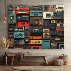Tenture Murale Design Vintage Radios Enceintes Rétro