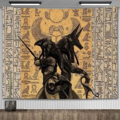 Tenture Murale Égyptienne Anubis et Horus, Gardiens des Dieux