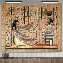 Tenture Murale Égyptienne Isis et Hathor, Rencontre des Déesses Sacrées