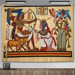 Tenture Murale Égyptienne "Pharaon et Reine au Jardin Sacré du Nil"