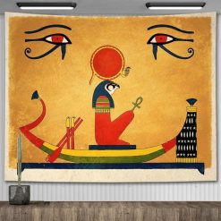Tenture Murale Égyptienne Rê, Dieu Solaire sous les Yeux d’Horus