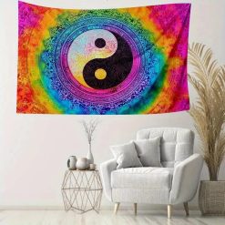 Tenture Murale Hippie Yin Yang "Équilibre Arc-en-Ciel"