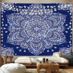 Tenture Murale Mandala « Dentelle de Lune Bleue »