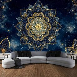 Tenture Murale Mandala « Fleur Céleste d’Or »