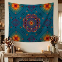 Tenture Murale Mandala « Fleur Solaire Turquoise »
