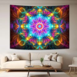 Tenture Murale Mandala « Fleur de Lumière Psychédélique »