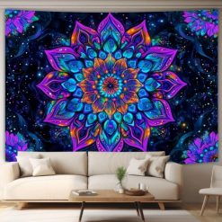 Tenture Murale Mandala « Lotus Cosmique Néon »