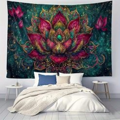 Tenture Murale Mandala « Lotus d’Émeraude et Rubis »