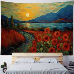 Tenture Murale Paysage « Champ de Tournesols au Coucher du Soleil »