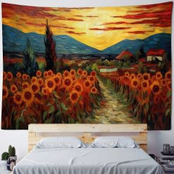 Tenture Murale Paysage « Chemin de Tournesols au Crépuscule »