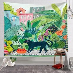 Tenture Murale Paysage « Jardin Tropical à la Panthère Noire »