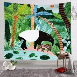Tenture Murale Paysage « Tapirs dans la Jungle Tropicale »