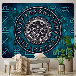 Tenture Murale Viking "Cercle Runique des Astres Nordiques"