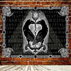 Tenture Murale Viking "Corbeaux d’Odin et Œil Mystique"