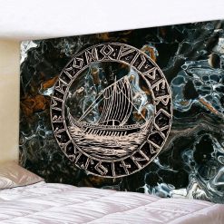 Tenture Murale Viking Drakkar des Runes Ancestrales