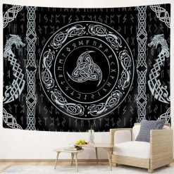 Tenture Murale Viking "Triskel Nordique aux Dragons et Runes"
