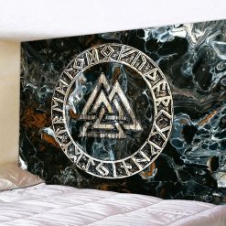 Tenture Murale Viking "Valknut Ancestral aux Runes Nordiques"