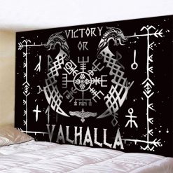 Tenture Murale Viking "Victoire ou Valhalla aux Dragons Nordiques"