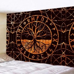 Tenture Murale Viking Yggdrasil des Âmes aux Runes Nordiques
