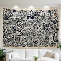Tenture Murale Art Doodle Street Noir et Blanc "Art Comic Pop et Personnages"