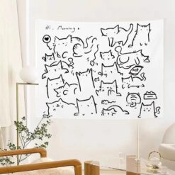 Tenture Murale Art Doodles de Chats Minimalistes