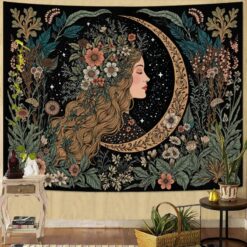Tenture Murale Bohème Femme au Croissant de Lune Nymphe Nocturne