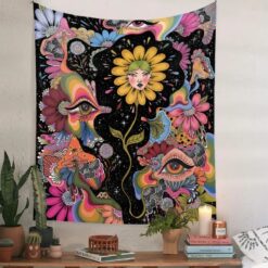 Tenture Murale Bohème Fleur Humaine et Yeux Cosmiques