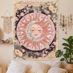 Tenture Murale Bohème Lune Fleurie et Soleil Endormi