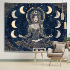Tenture Murale Bohème Méditation Lunaire Déesse Céleste en Lotus