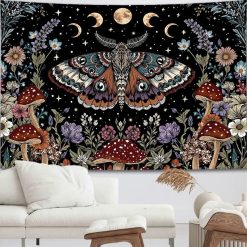 Tenture Murale Bohème Papillon de Nuit aux Phases Lunaires