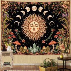 Tenture Murale Bohème Soleil, Phases Lunaires et Nature Mystique