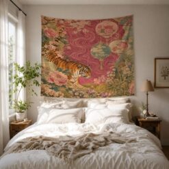 Tenture Murale Bohème Tigre Floral Asiatique
