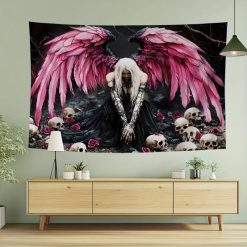 Tenture Murale Gothique « Ange Déchu aux Roses Éternelles »