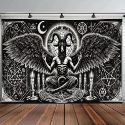 Tenture Murale Gothique Baphomet Sabbat Bougies Pentacles