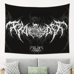 Tenture Murale Gothique Death Metal Crâne Noir et Blanc
