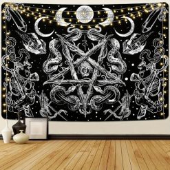 Tenture Murale Gothique Pentacle Serpents Lune Guirlande