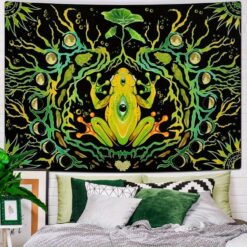 Tenture Murale Hippie Grenouille Mystique et Phases Lunaires