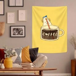 Tenture Murale Hippie Humour Canard Sirotant son Café