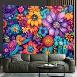 Tenture Murale Hippie Jardin Psychédélique Explosion Florale