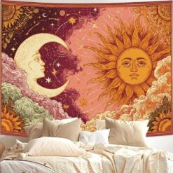 Tenture Murale Hippie Rencontre du Soleil et de la Lune