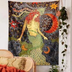 Tenture Murale Hippie Sirène Psychédélique L'Enchanteresse des Océans Cosmiques