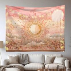 Tenture Murale Hippie Soleil Céleste Rose Pastel
