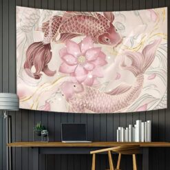 Tenture Murale Japonaise Carpes Koï et Fleur de Lotus