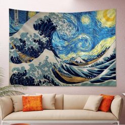Tenture Murale Japonaise « Grande Vague sous la Nuit Étoilée »