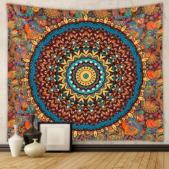 Tenture Murale Mandala « Cachemire Safran et Turquoise »