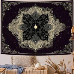 Tenture Murale Mandala « Lune Noire Florale »