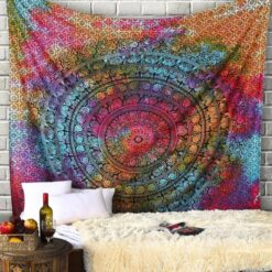 Tenture Murale Mandala « Ronde des Éléphants Arc-en-Ciel »